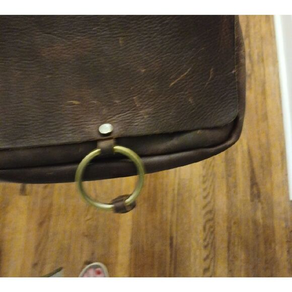 Brown Suede Crossbody Bag with Metal Ring Closure - Picture 3 of 11